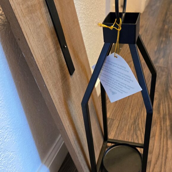 KATE & LAUREL Decorative Iron Lantern and Wood & Iron Wall Mounted Hanger - Picture 5 of 5